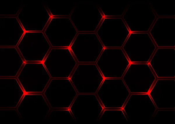 Abstrakter dunkelroter Hintergrund mit Sechsecken und rotem Licht — Stockvektor