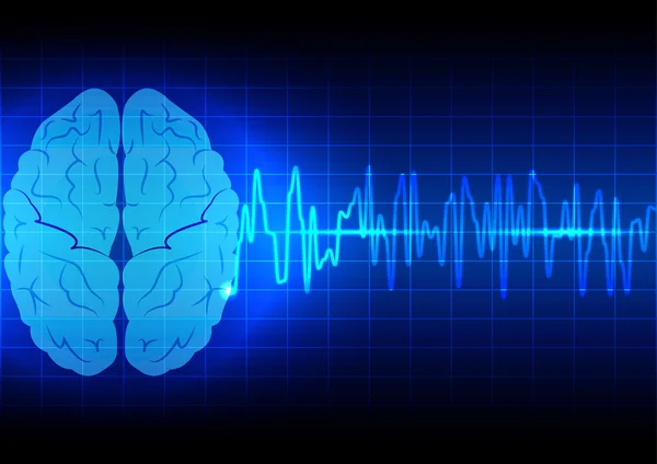 Concepto abstracto de ondas cerebrales sobre tecnología de fondo azul — Archivo Imágenes Vectoriales