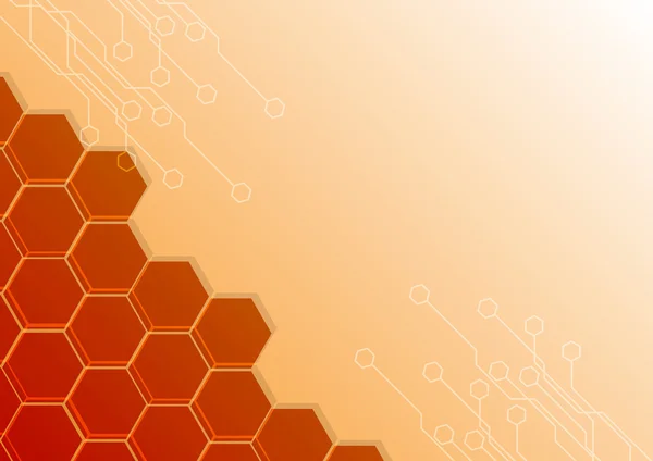Abstracte zeshoek met circuit ontwerp op oranje kleur achtergrond — Stockvector