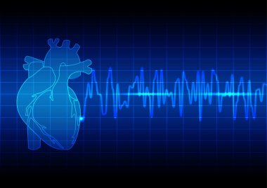 İllüstrasyon kalp ritmi vektör ekg üzerinde mavi arka plan technolo