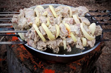 bir şiş üzerinde ham kebab