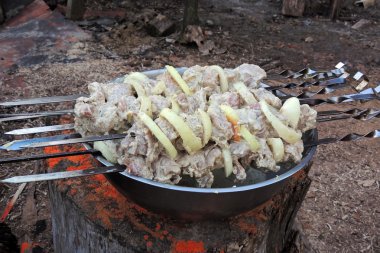 bir şiş üzerinde ham kebab