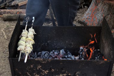 bir şiş üzerinde ham kebab