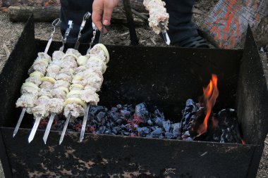 bir şiş üzerinde ham kebab