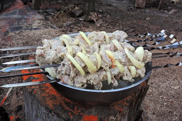 bir şiş üzerinde ham kebab