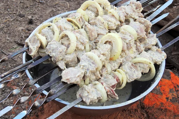 bir şiş üzerinde ham kebab