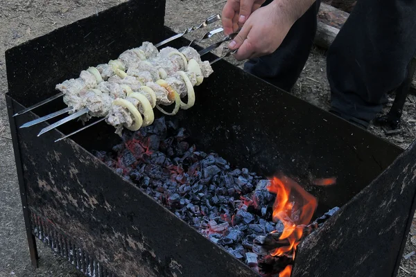 bir şiş üzerinde ham kebab