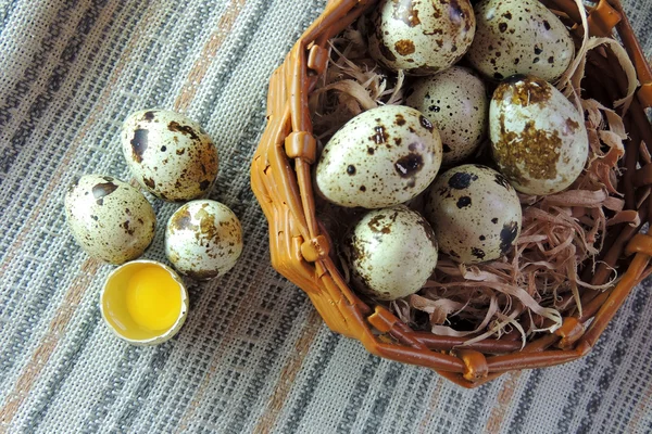 Chicken and quail eggs, wheat — Stock Photo, Image