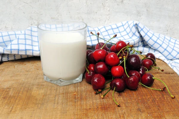 Milk and cherries Stock Picture