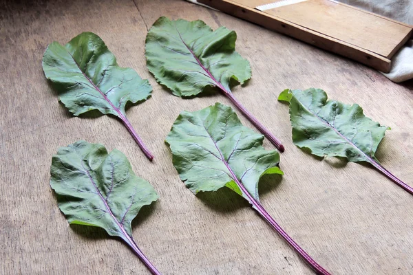 Beet leaves on wooden background — Stock Photo, Image