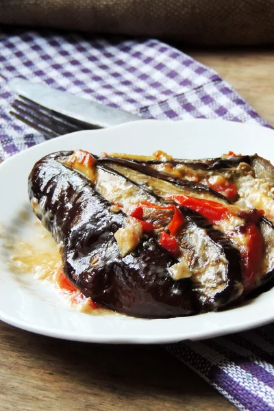 Eggplant baked in the shape of a fan Stock Photo