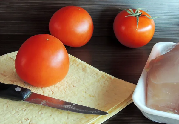 토마토, 피타 빵과 치킨 — 스톡 사진