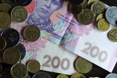 dinero ucraniano y huchaUkraynalı para arka plan