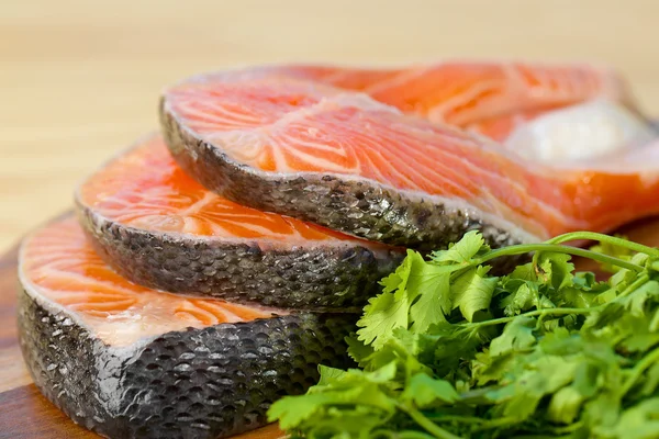 Delicious  portion of fresh salmon fillet with parsley — Stock Photo, Image