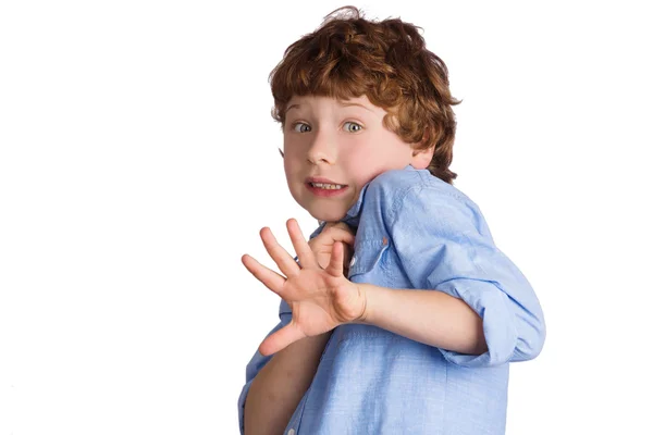 Scared Boy. Isolated on white background — Stock Photo, Image