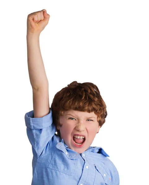 Handsome boy celebrating victory. Isolated on white background — Stock Photo, Image