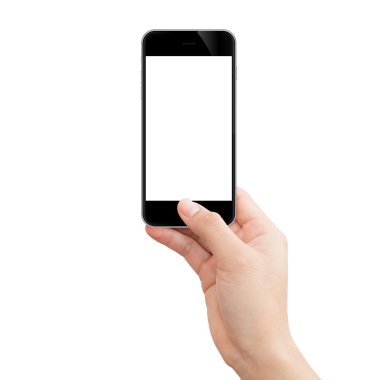 kadın el siyah telefon izole kırpma yolu ıma içinde tutarak