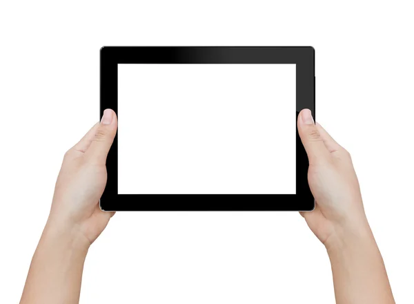 Frau Hand hält digitale Tablette isoliert Clipping Patch im Inneren — Stockfoto