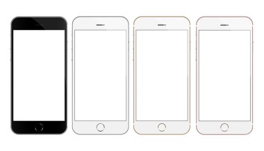 Telefon 4 renk koleksiyonu kümesi vektör tasarımı üzerinde beyaz izole kadar alay