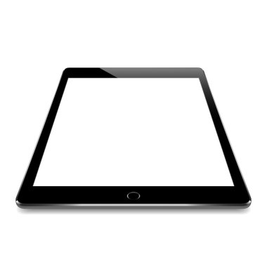 Beyaz vektör tasarımı üzerinde izole siyah tablet perspektif açısı
