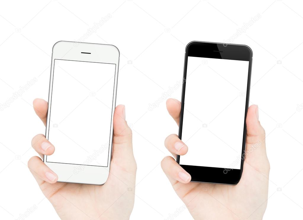 woman hand holding phone isolated clipping path inside easy adju