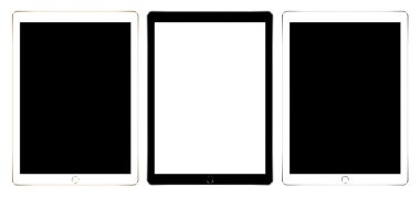 Beyaz vektör tasarımı üzerinde izole dijital tablet koleksiyonu kümesi kadar alay