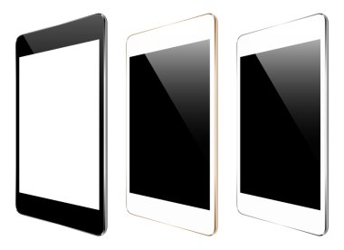 Beyaz vektör tasarımı üzerinde izole mockup tablet koleksiyonu kümesi