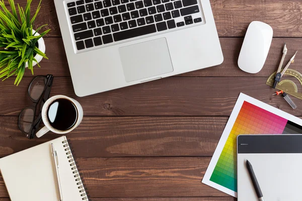 Creative workspace on top view — Stock Photo, Image