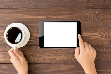 Üstten Görünüm dijital tablet boş ekranda kadın toch 