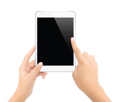 tablet izole beyaz kırpma yolu tarihinde dokunmadan el kadar kapatın