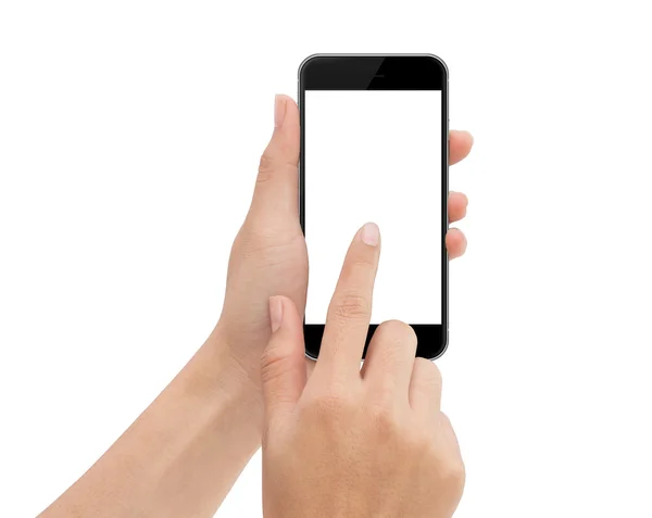 Beyaz arka plan üzerinde kırpma yoluyla izole el dokunmatik telefon — Stok fotoğraf