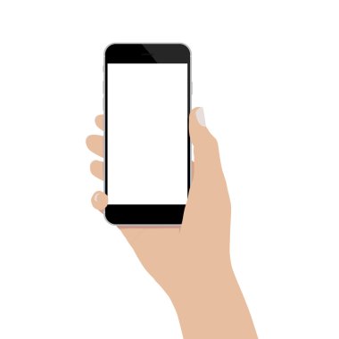 Beyaz arka plan üzerinde telefon kullanarak vektör tasarımı ele