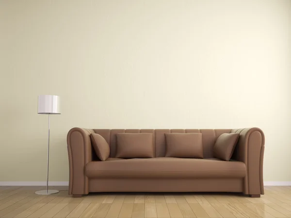 Sofá e lâmpada de parede de móveis cor bege, interior — Fotografia de Stock