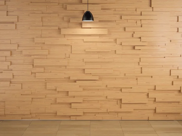 Projeto da parede da lâmpada e da madeira e fundo do assoalho, 3d redering — Fotografia de Stock