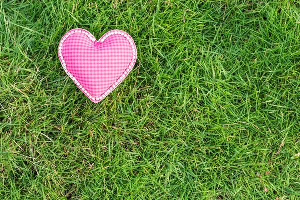 Amor coração rosa na grama verde — Fotografia de Stock