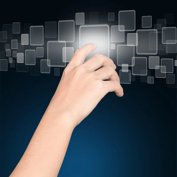 Closeup hand click on button future technology concept — Stock Photo, Image