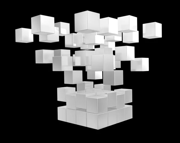 Cube silver geometry element design black isolated background — Stock Photo, Image