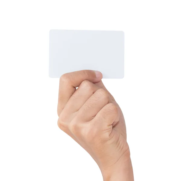 Closeup rukou držet prázdné karty s ořezovou cestou, samostatný — Stock fotografie