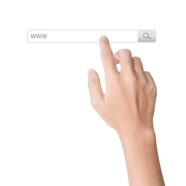 Dedo haga clic en la búsqueda www barra de herramientas navegador aislado blanco backgr — Foto de Stock