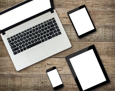 Communicator modern elektronik aygıt beyaz ekran üzerinde wo
