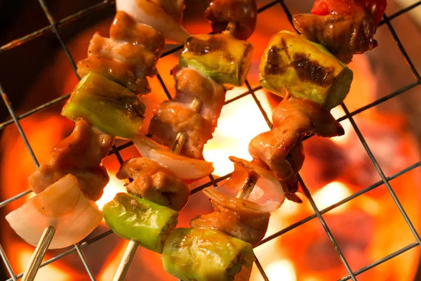 Griller shashlik sur barbecue grill — Photo