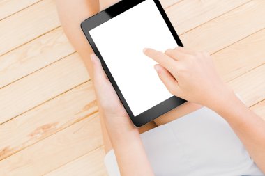 kadın tablet beyaz ekran kırpma yoluyla kolay chan için kullanma