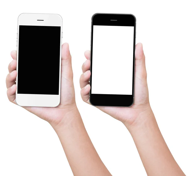 Ręka trzyma telefon na białym tle ze ścieżką przycinającą — Zdjęcie stockowe