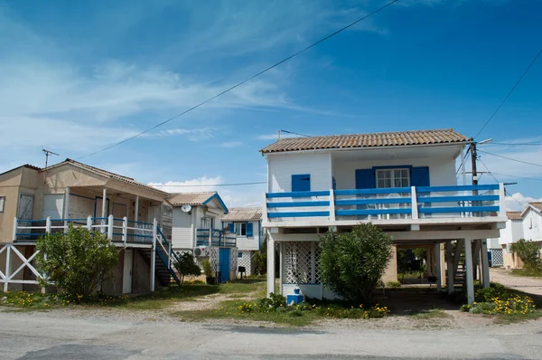 French wooden hut on stilts in border sea in Gruissan in France — Stock Photo, Image