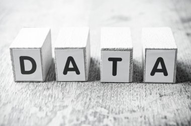 küp üzerinde ahşap Resepsiyon arka plan - veri ile şekillendirme kavramı kelime