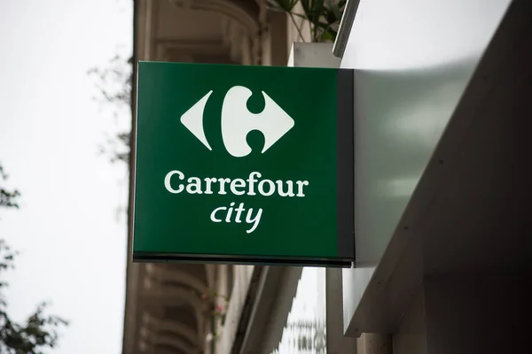Párizs Franciaország 2020 Október Carrefour Városfelirat Bolt Előtt — Stock Fotó