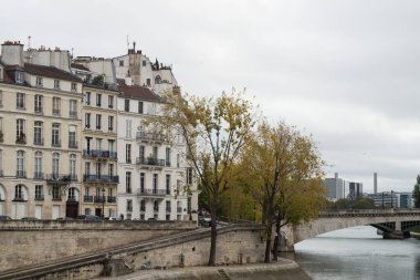 Paris Fransa - 24 Ekim 2020 - Seine nehri üzerindeki ünlü St. Louis adasının manzarası