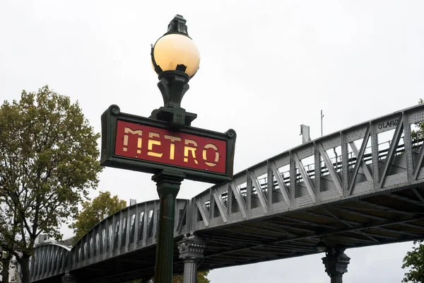 Paris France October2020 View Famous Metropolitan Sign Aerial Metro Background — Stock Photo, Image