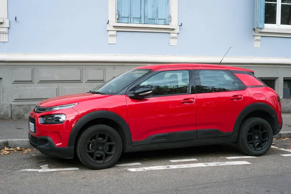 Mulhouse France 2020 Profile View Red Citroen Coctus Crossover Street — 스톡 사진