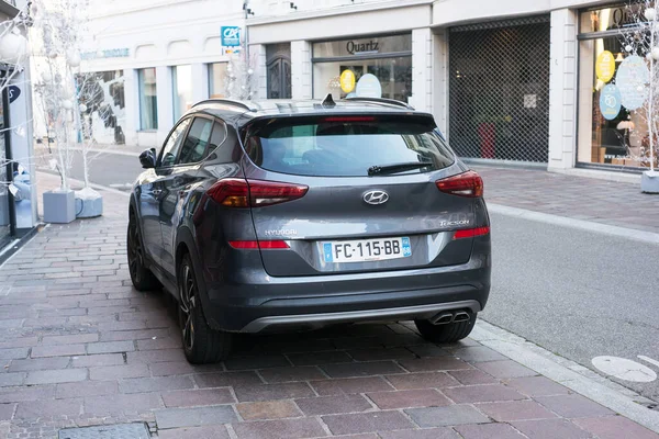 Mulhouse France November 2020 Rear View Grey Hyndai Tucson Parked — Stock Photo, Image